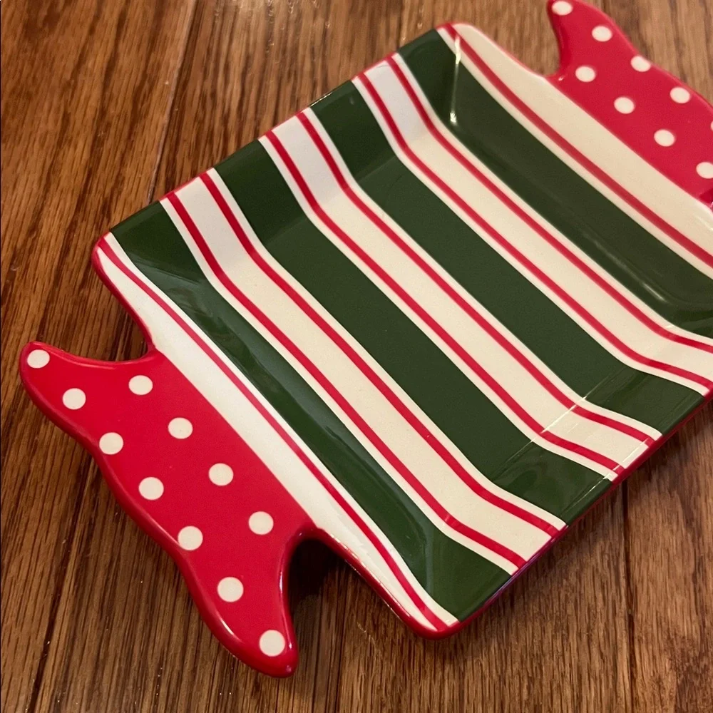 Pier 1 Candy Cane Green Red & White Christmas Appetizer Plate